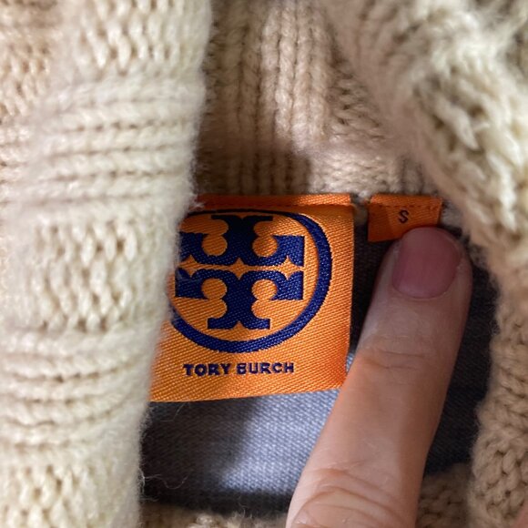 Womens Tory Burch‎ Turtleneck Cable Knit Sweater Tan Gray S - Picture 7 of 10